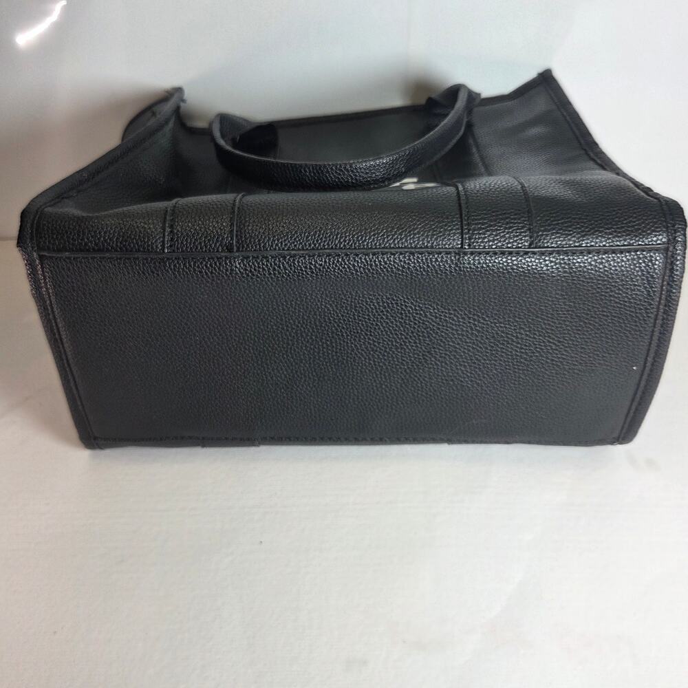The Tote Bag Black Pebbled Faux Leather Shoulder Bag Medium Top Handle Purse - Picture 4 of 4